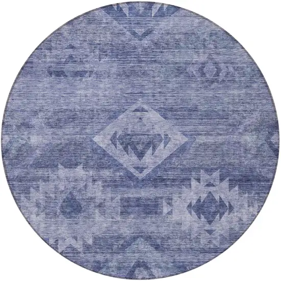 8' Navy Blue And Denim Blue Round Southwestern Washable Indoor Outdoor Area Rug Photo 5