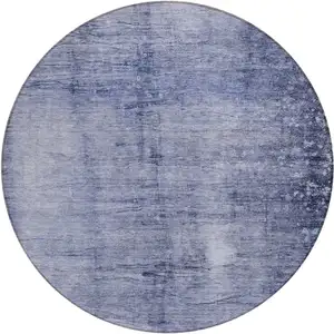 Photo of 8' Navy Blue And Sky Blue Round Abstract Washable Indoor Outdoor Area Rug