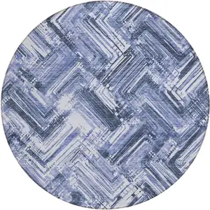 Photo of 8' Navy Blue And Sky Blue Round Geometric Washable Indoor Outdoor Area Rug