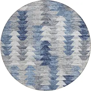 Photo of 8' Navy Blue And Sky Blue Round Geometric Washable Indoor Outdoor Area Rug