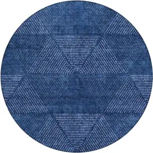 Photo of 8' Navy Blue And Sky Blue Round Geometric Washable Indoor Outdoor Area Rug