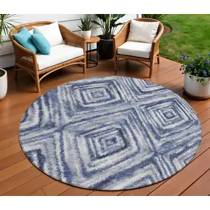 Photo of 8' Navy Blue And Sky Blue Round Geometric Washable Indoor Outdoor Area Rug