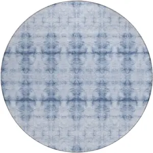 Photo of 8' Navy Blue And Sky Blue Round Geometric Washable Indoor Outdoor Area Rug