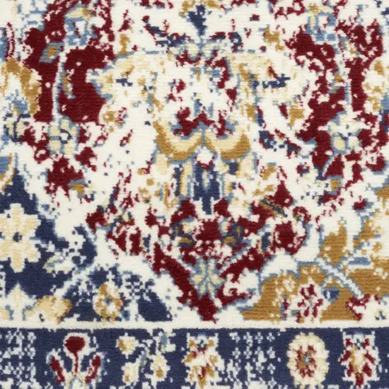 8' Navy Blue Damask Power Loom Distressed Runner Rug Photo 5