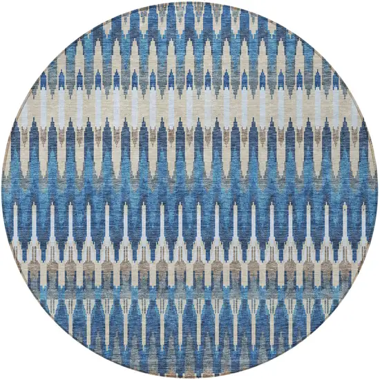 8' Navy Blue Denim Blue And Ivory Round Southwestern Washable Indoor Outdoor Area Rug Photo 5