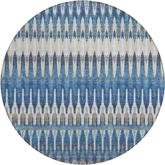 8' Navy Blue Denim Blue And Ivory Round Southwestern Washable Indoor Outdoor Area Rug Photo 2