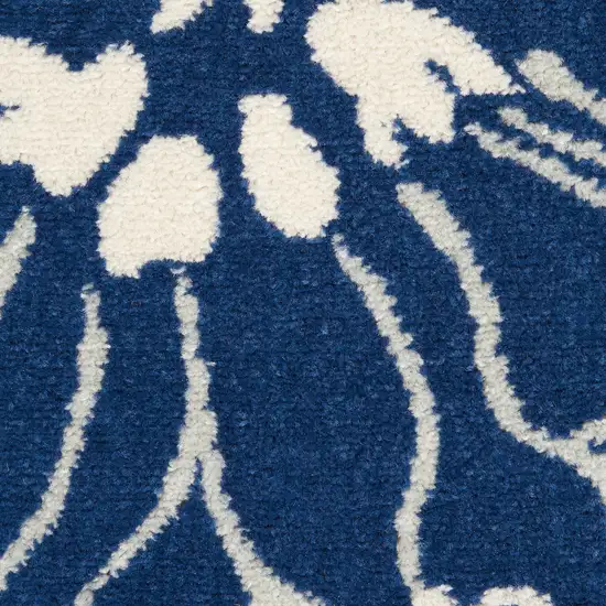 10' Navy Blue Floral Power Loom Runner Rug Photo 7