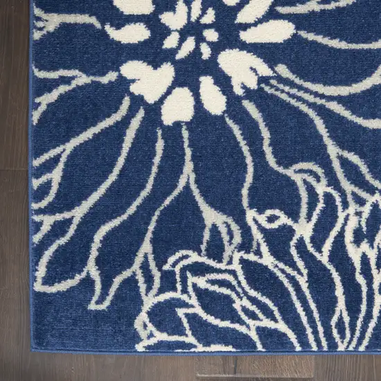 10' Navy Blue Floral Power Loom Runner Rug Photo 6