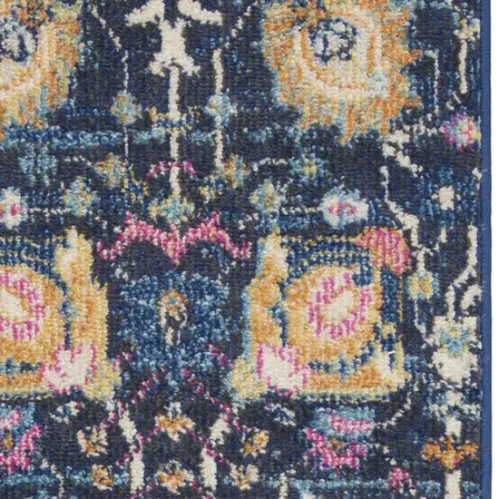 6' Navy Blue Floral Power Loom Runner Rug Photo 7