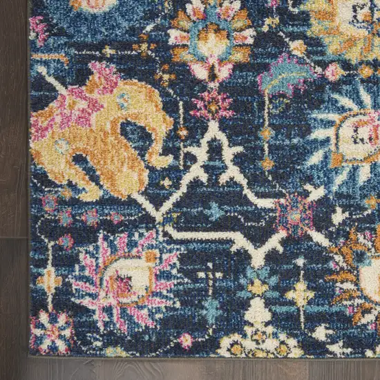 6' Navy Blue Floral Power Loom Runner Rug Photo 3