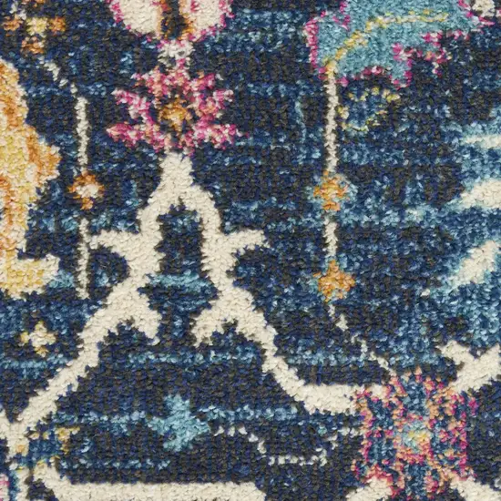 6' Navy Blue Floral Power Loom Runner Rug Photo 6