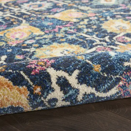 6' Navy Blue Floral Power Loom Runner Rug Photo 5