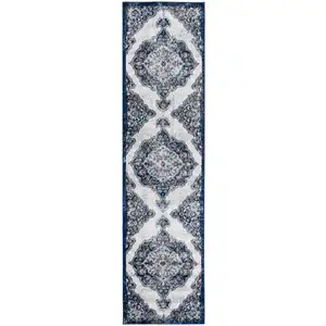 Photo of 10' Navy Blue Medallion Power Loom Runner Rug