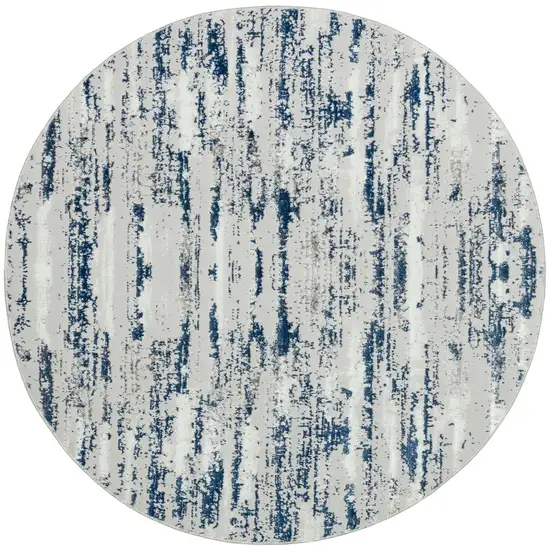 4' Navy Blue Round Abstract Washable Non Skid Area Rug With Fringe Photo 2