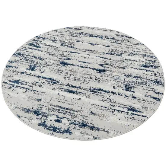 4' Navy Blue Round Abstract Washable Non Skid Area Rug With Fringe Photo 3