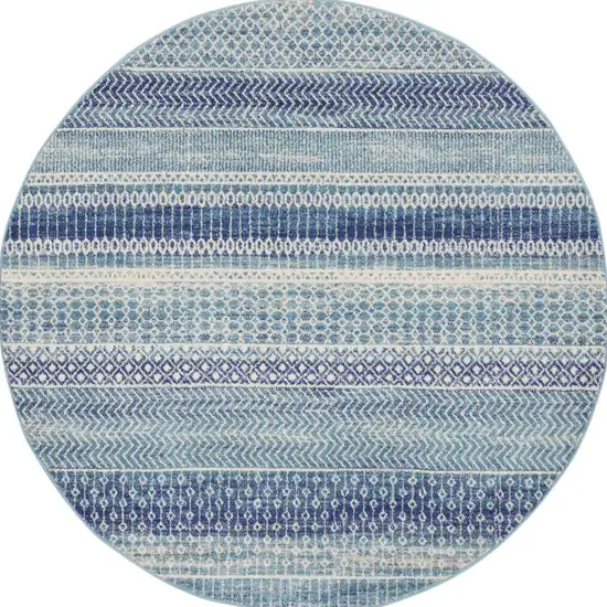 4' Navy Blue Round Floral Power Loom Area Rug Photo 5