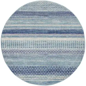 Photo of 4' Navy Blue Round Floral Power Loom Area Rug