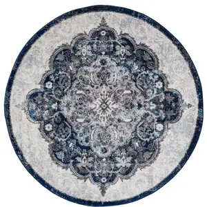 Photo of 6' Navy Blue Round Medallion Power Loom Area Rug