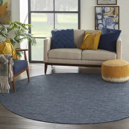 8' Navy Blue Round Power Loom Area Rug Photo 5