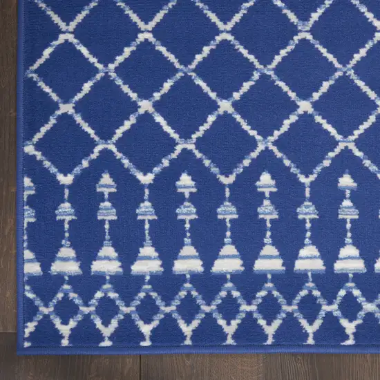 8' Navy Blue and Ivory Moroccan Distressed Non Skid Runner Rug Photo 4