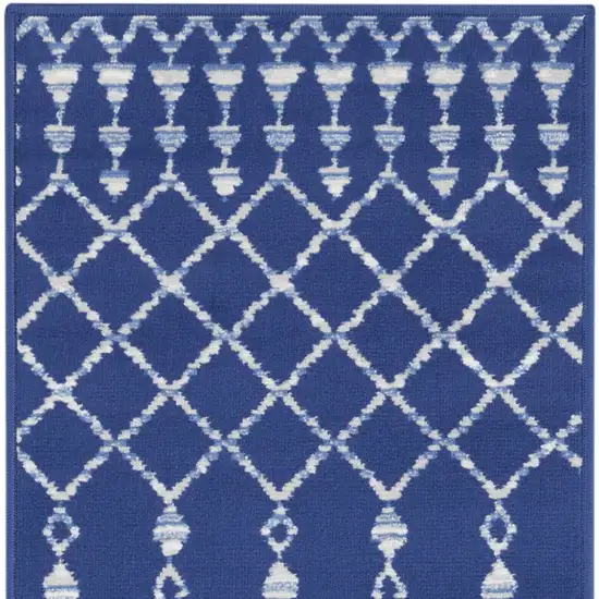 8' Navy Blue and Ivory Moroccan Distressed Non Skid Runner Rug Photo 8