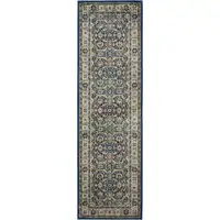 Photo of 6' Navy Blue and Yellow Floral Distressed Non Skid Runner Rug