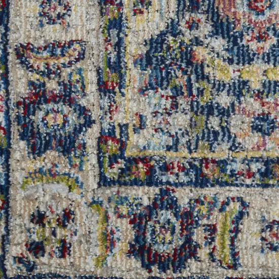 6' Navy Blue and Yellow Floral Distressed Non Skid Runner Rug Photo 7