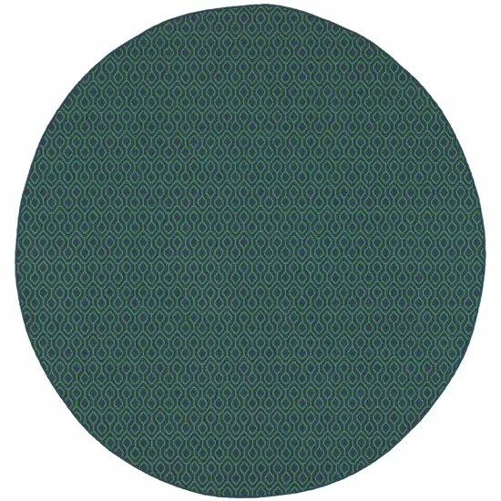 8' Navy Round Geometric Stain Resistant Indoor Outdoor Area Rug Photo 1