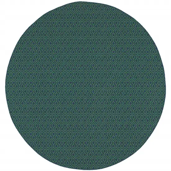 8' Navy Round Geometric Stain Resistant Indoor Outdoor Area Rug Photo 2