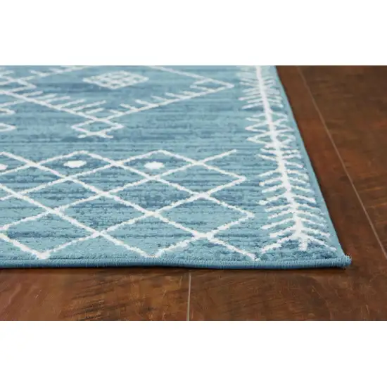 7' Ocean Blue Machine Woven Geometric Tribal Indoor Runner Rug Photo 2