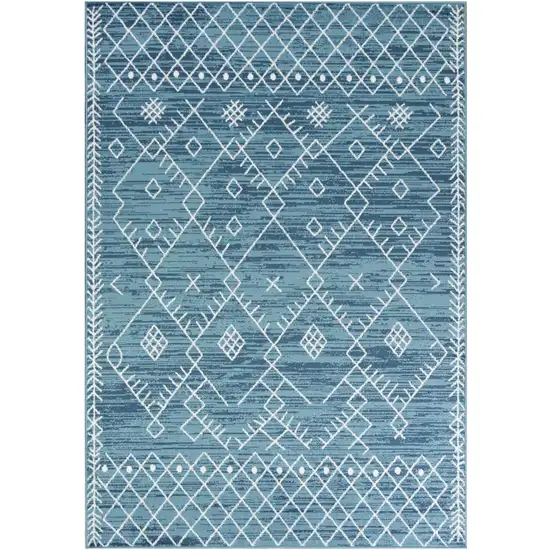 7' Ocean Blue Machine Woven Geometric Tribal Indoor Runner Rug Photo 1