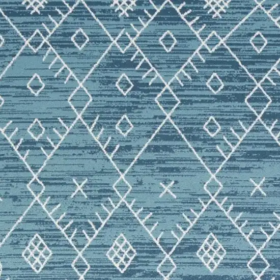 7' Ocean Blue Machine Woven Geometric Tribal Indoor Runner Rug Photo 3