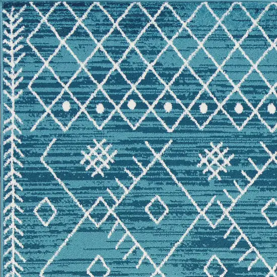 7' Ocean Blue Machine Woven Geometric Tribal Indoor Runner Rug Photo 1