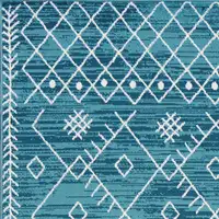 Photo of 7' Ocean Blue Machine Woven Geometric Tribal Indoor Runner Rug