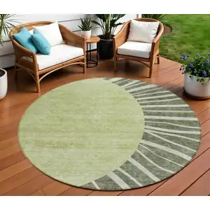 Photo of 8' Olive Green And Artichoke Green Round Abstract Washable Indoor Outdoor Area Rug