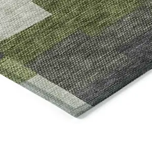 Photo of 8' Olive Green And Artichoke Green Round Geometric Washable Indoor Outdoor Area Rug