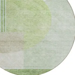 Photo of 8' Olive Green And Artichoke Green Round Geometric Washable Indoor Outdoor Area Rug