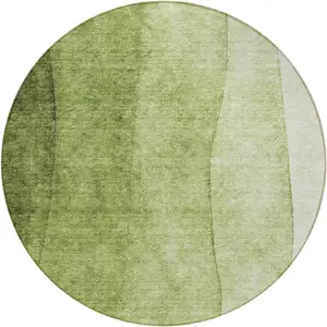 Photo of 8' Olive Green And Artichoke Green Round Ombre Washable Indoor Outdoor Area Rug