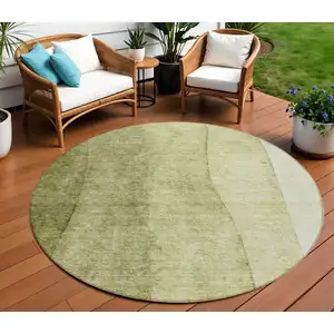 Photo of 8' Olive Green And Artichoke Green Round Ombre Washable Indoor Outdoor Area Rug