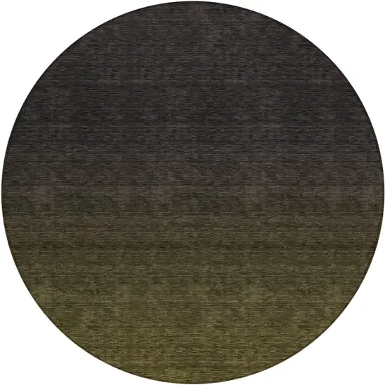 8' Olive Green And Charcoal Round Abstract Washable Indoor Outdoor Area Rug Photo 2