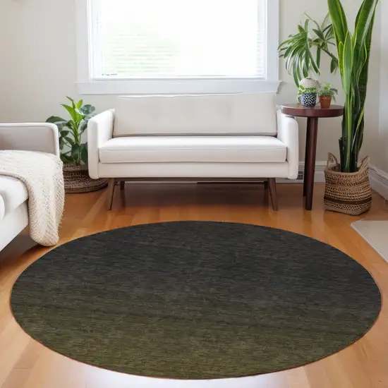 8' Olive Green And Charcoal Round Abstract Washable Indoor Outdoor Area Rug Photo 9