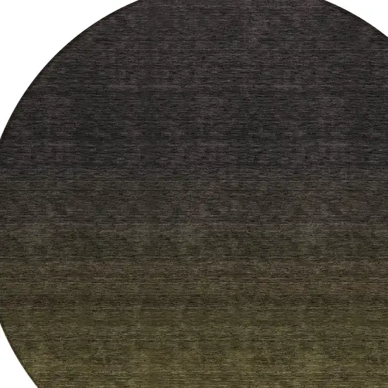 8' Olive Green And Charcoal Round Abstract Washable Indoor Outdoor Area Rug Photo 6