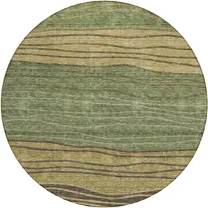 Photo of 8' Olive Green And Chocolate Round Striped Washable Indoor Outdoor Area Rug