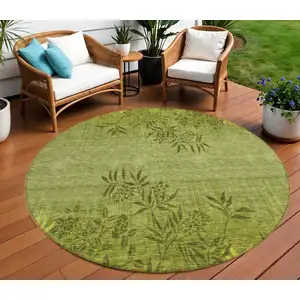 Photo of 8' Olive Green And Fern Green Round Floral Washable Indoor Outdoor Area Rug