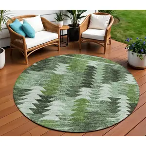 Photo of 8' Olive Green And Fern Green Round Southwestern Washable Indoor Outdoor Area Rug