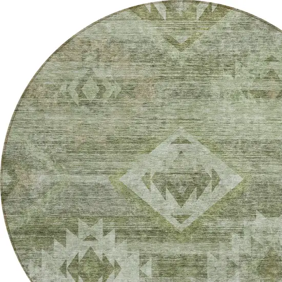 8' Olive Green And Fern Green Round Southwestern Washable Indoor Outdoor Area Rug Photo 4