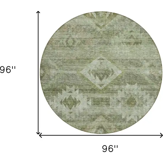 8' Olive Green And Fern Green Round Southwestern Washable Indoor Outdoor Area Rug Photo 3