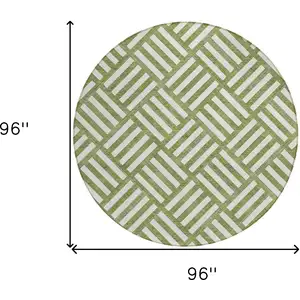 Photo of 8' Olive Green And Ivory Round Geometric Washable Indoor Outdoor Area Rug