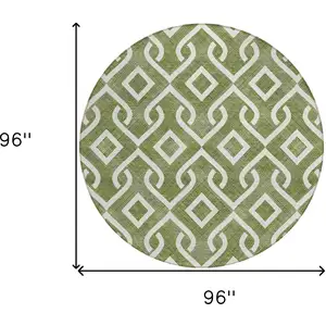 Photo of 8' Olive Green And Ivory Round Geometric Washable Indoor Outdoor Area Rug