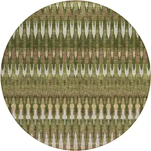 Photo of 8' Olive Green Brown And Gold Round Southwestern Washable Indoor Outdoor Area Rug